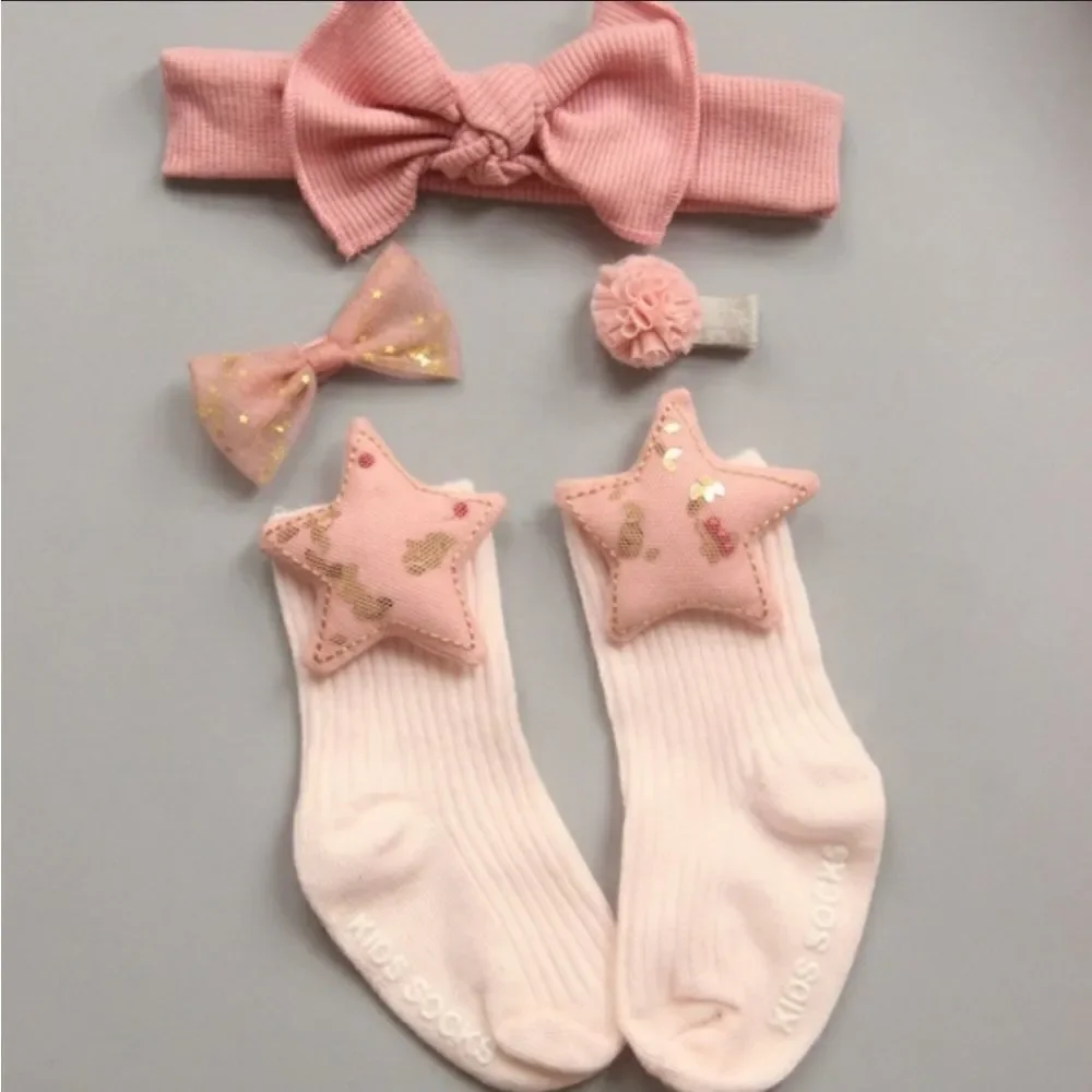 NIB Chicbaby Pink & Gold Hair Accessories & Socks